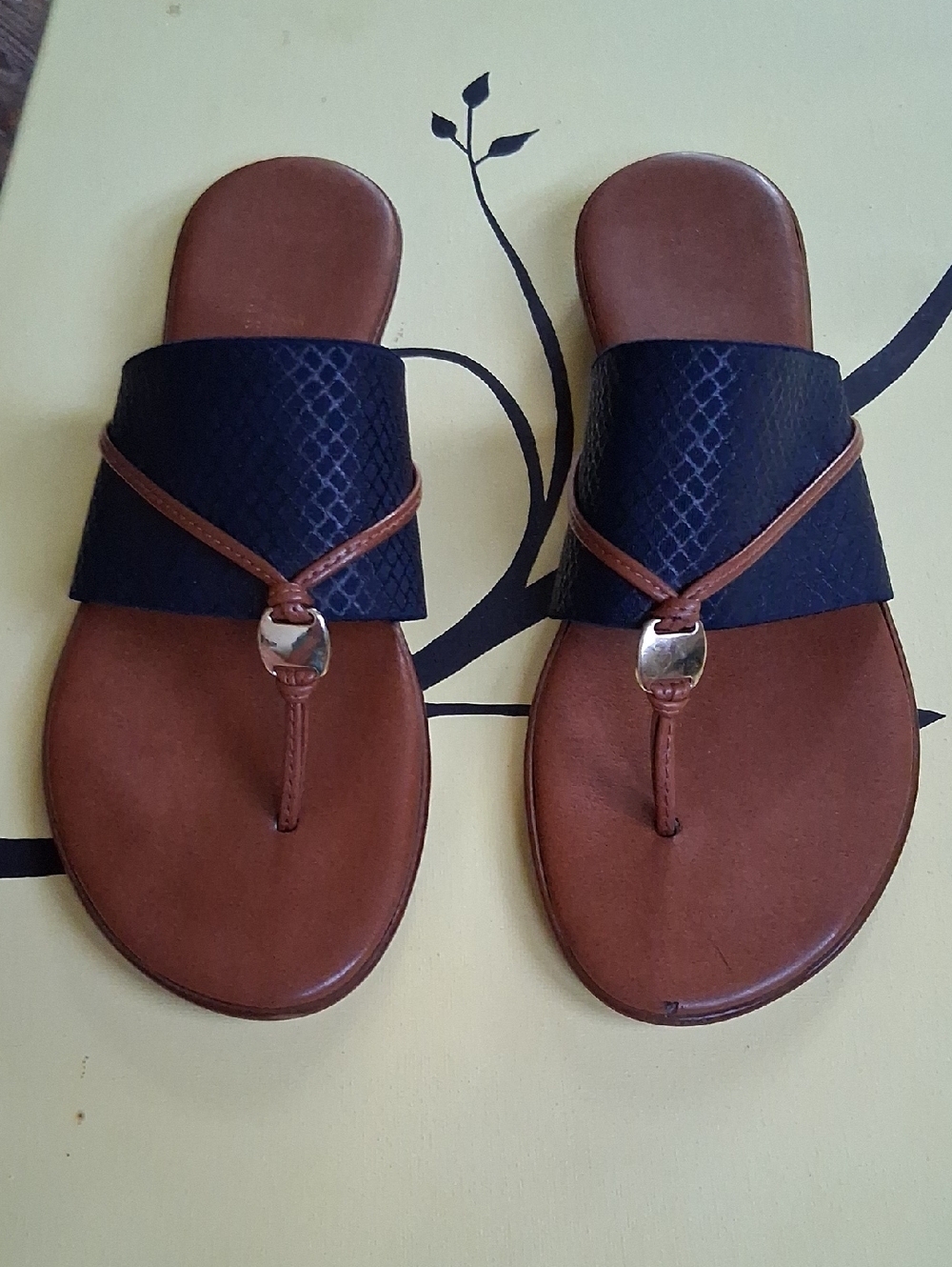 Italian Shoemakers blue And Brown Thong Flat Leather  Sandal